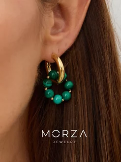 Серьги кольца бижутерия с натуральным малахитом Morza Jewelry 162599792 купить за 2 547 ₽ в интернет-магазине Wildberries