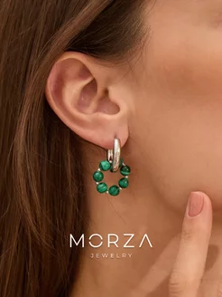 Серьги кольца бижутерия с натуральным малахитом Morza Jewelry 162599793 купить за 2 547 ₽ в интернет-магазине Wildberries