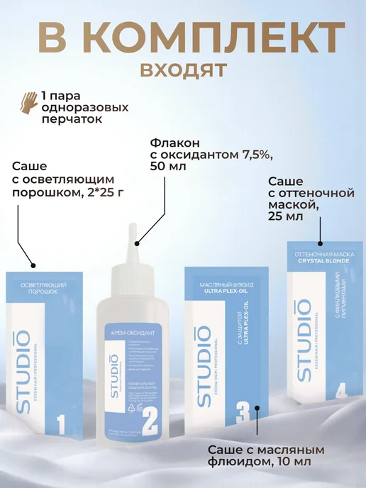 Essem Hair Studio Professional Осветлитель для волос до 8-10 уровней, краска блонд, краска блонд, фото 7