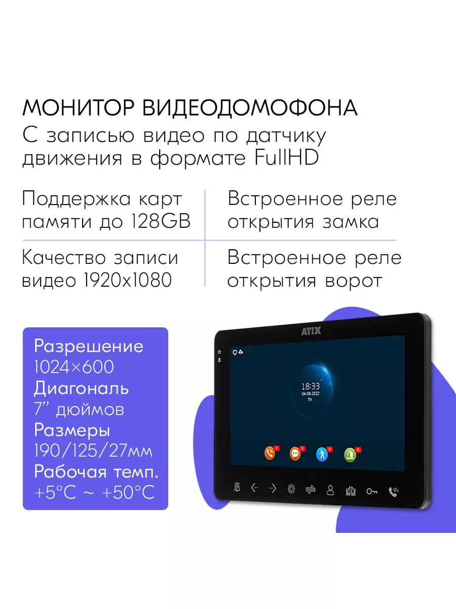 Видеодомофон для квартиры FullHD, комплект ATIX 162690077 купить за 13 033  ₽ в интернет-магазине Wildberries