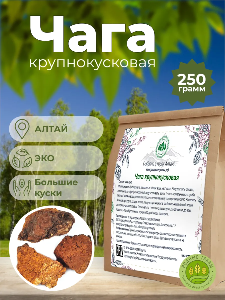 Чага березовая кусковая гриб натуральная