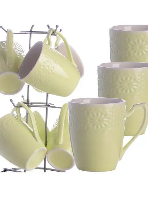 НКружки для чая набор 6 штук фарфор на подставке - фото 5