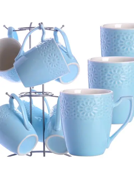 Кружки для чая набор 6 штук фарфор на подставке - фото 6