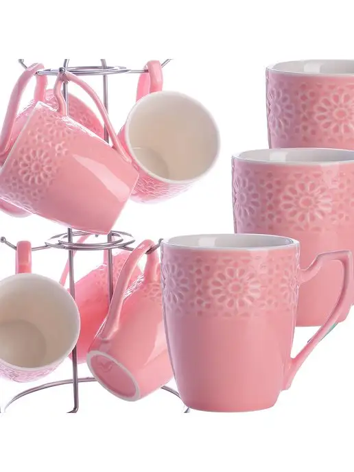 Кружки для чая набор 6 штук фарфор на подставке - фото 6