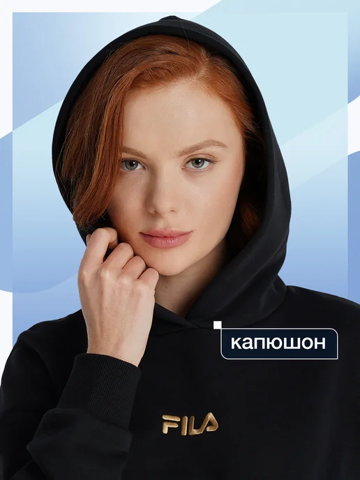FILA Худи женское с начесом прямого кроя черное, черный, фото 2