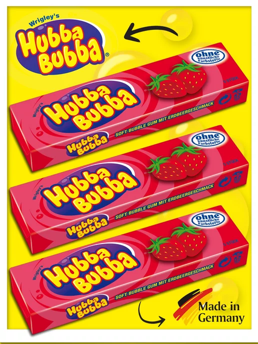 Hubba Bubba Жевательная резинка Хубба Бубба с клубникой 3 шт, 3 шт