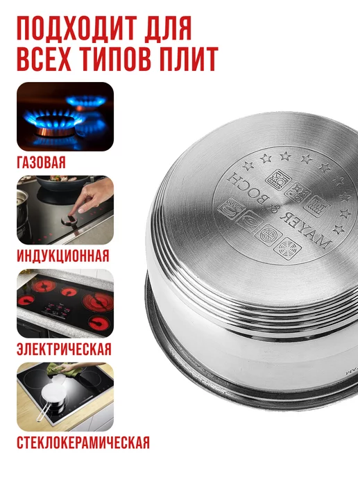 Ковш с крышкой сотейник из нержавеющей стали - фото 7