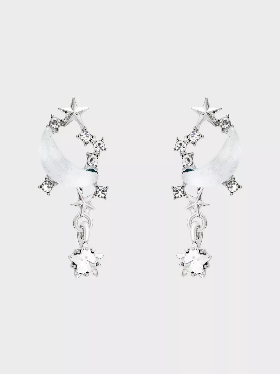 Серьги космос, звезды, луна, камень, асимметрия, длинные