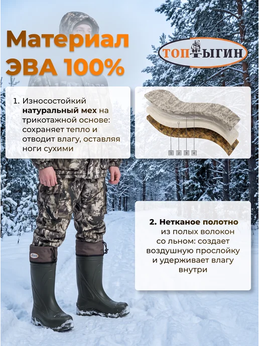 ЛПО-Вездеход Сапоги резиновые ЭВА высокие зимние "Топтыгин", зеленый, фото 6