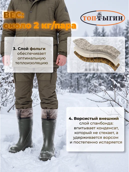 ЛПО-Вездеход Сапоги резиновые ЭВА высокие зимние "Топтыгин", зеленый, фото 7