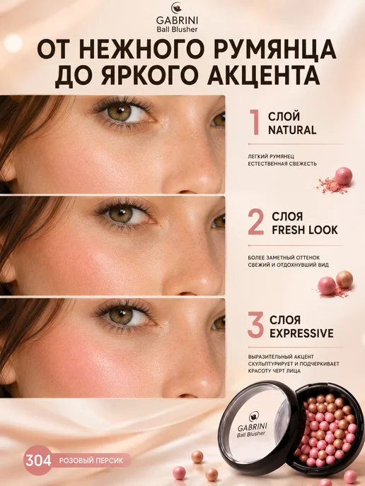 GABRINI Румяна для лица шариковые тон 304 Розовый персик 20 г, 20 г, фото 5