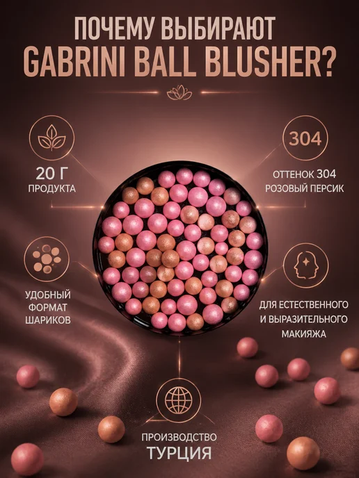 GABRINI Румяна для лица шариковые тон 304 Розовый персик 20 г, 20 г, фото 8
