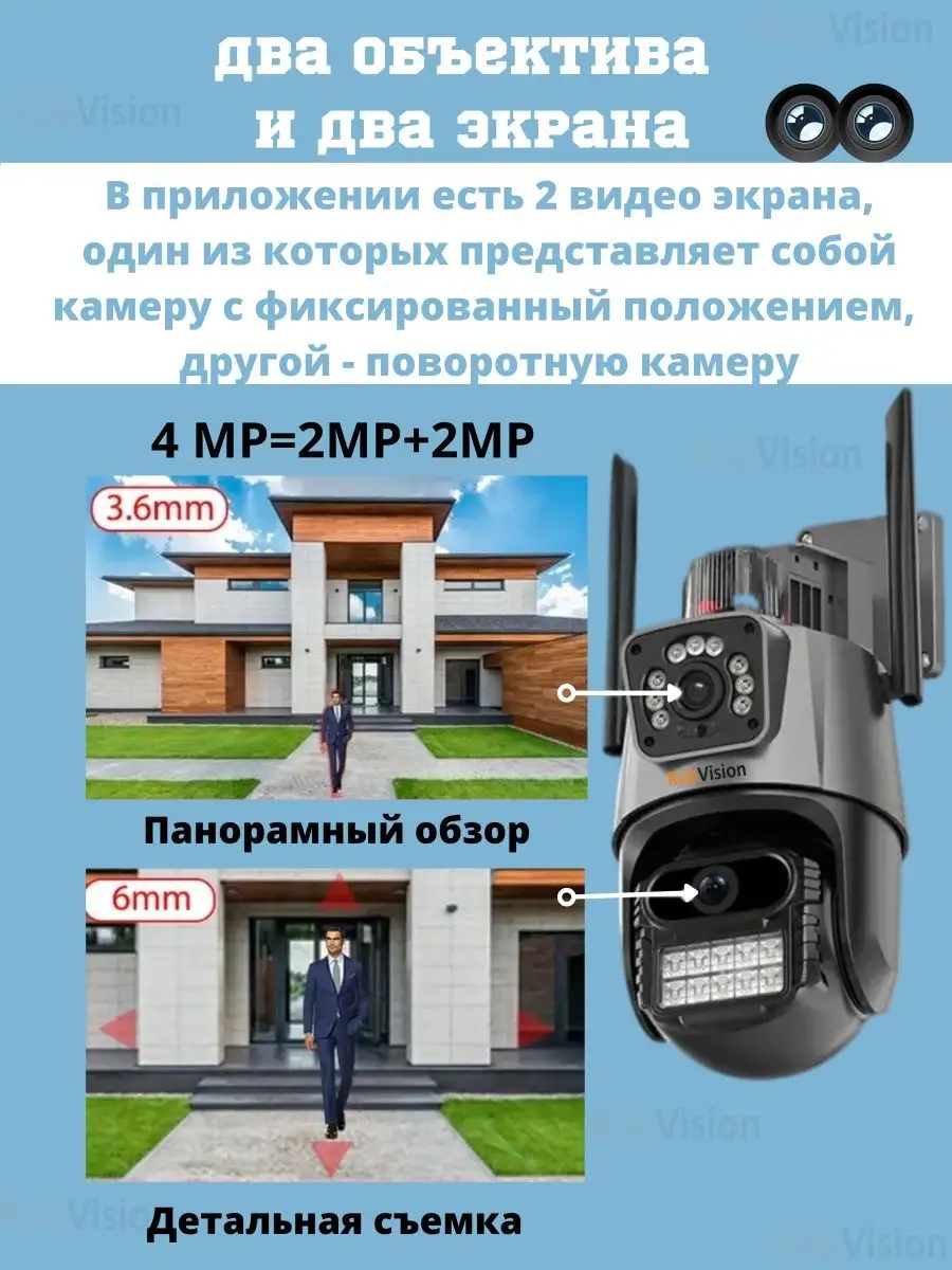 Камера c двумя объективами двойным объективом wifi 360 KubVision 163358309  купить за 4 960 ₽ в интернет-магазине Wildberries