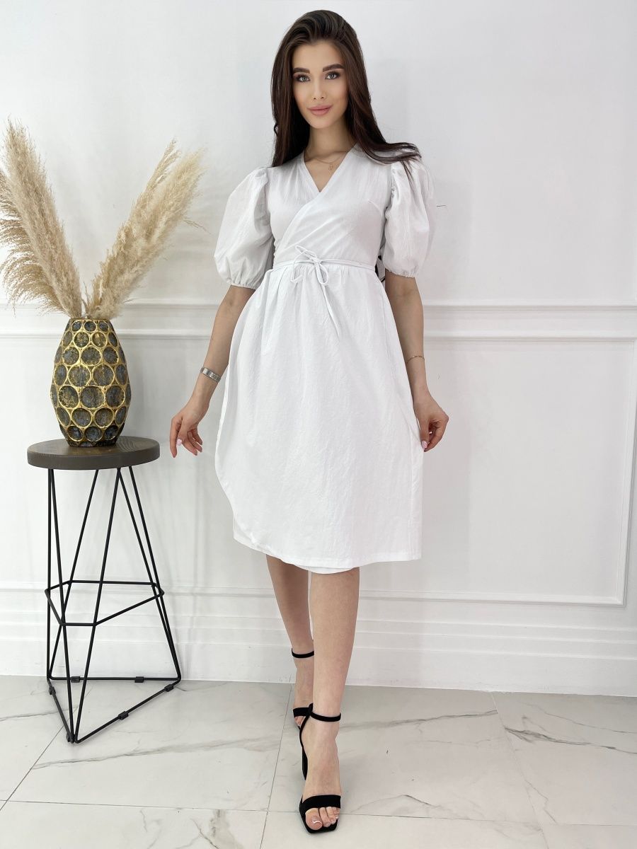 Платье лен белый. Alma Grace модель.