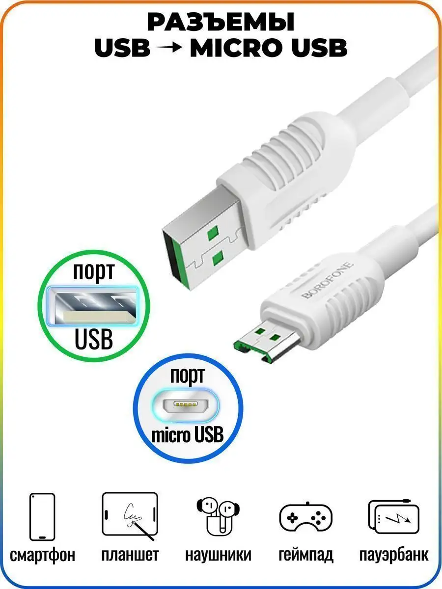 Провод для зарядка телефона microUSB, для андроида,микроюсб Borofone  163365255 купить за 242 ₽ в интернет-магазине Wildberries