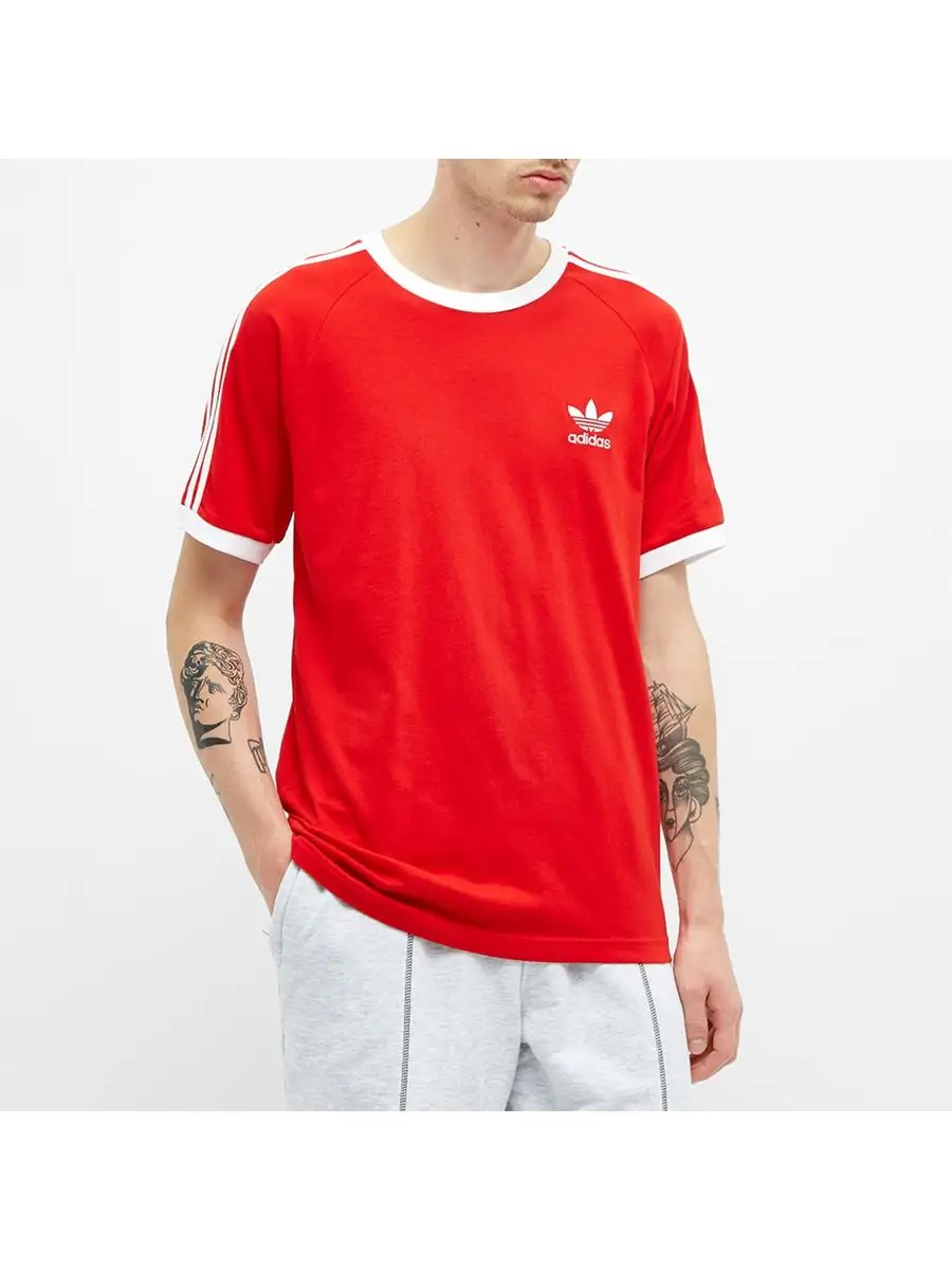 Adidas 3 store stripes tee red