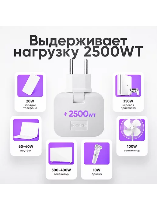 idealim electro Тройник для розетки поворотный плоский разветвитель 3500 Вт, 2500 Вт, фото 2