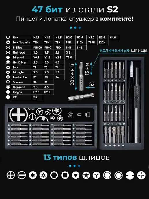 PRO.TOOLS Набор отверток для точных работ и ремонта 50 в 1 - Биты S2, 50 в, фото 2