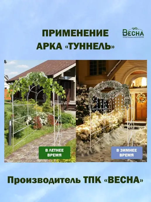 ТПК "ВЕСНА" Арка садовая металлическая для винограда и растений Туннель, серый, фото 3