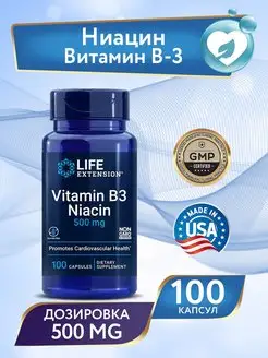 Витамин B3 Ниацин, Vitamin B3 Niacin 500 мг, 100 капс Life Exension 163585280 купить за 972 ₽ в интернет-магазине Wildberries