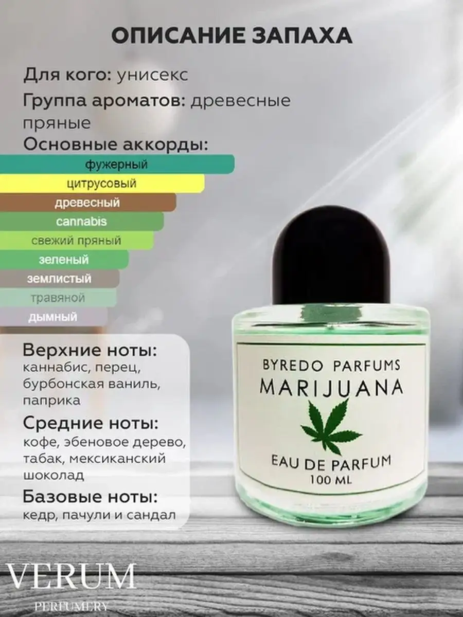 Парфюм распив пробник Byredo Marijuana Verum perfumery 163587086 купить за  350 ₽ в интернет-магазине Wildberries