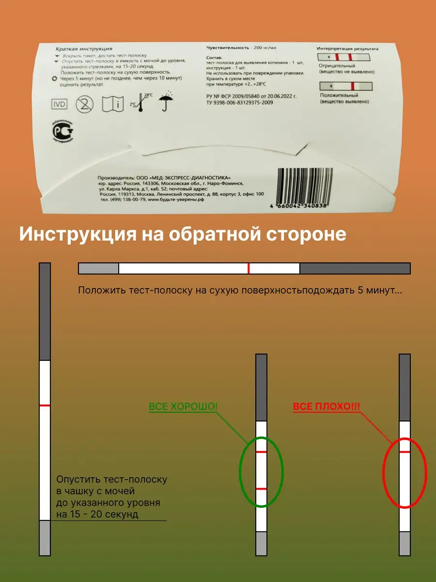 Экспресс-тест на никотин в моче 20 шт, тест-полоски Будьте уверены  163632956 купить за 834 ₽ в интернет-магазине Wildberries