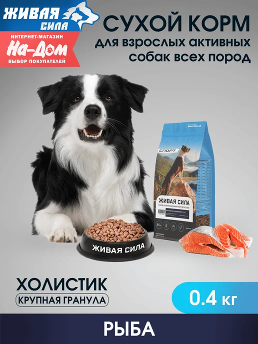 Сухой корм JJ-SPORT Живая Сила для собак, рыба, 0,4 кг