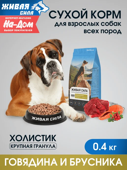 Сухой корм JJ-SPORT Живая Сила для собак, говядина, 0,4 кг