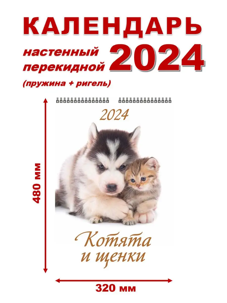 Календарь настенный на 2024 г. 320х480 Котята и щенки Атберг 98 163719573  купить в интернет-магазине Wildberries