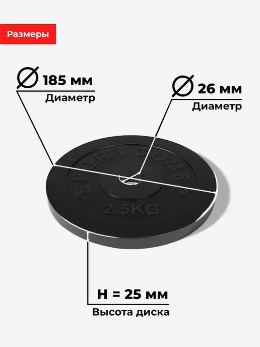БАРФИТС Обрезиненный диск Sportcom 1.25кг, 2,5 кг, фото 5