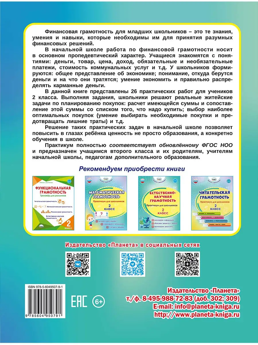 Финансовая грамотность 2 класс. Практикум для школьников Издательство  Планета 163743950 купить за 311 ₽ в интернет-магазине Wildberries