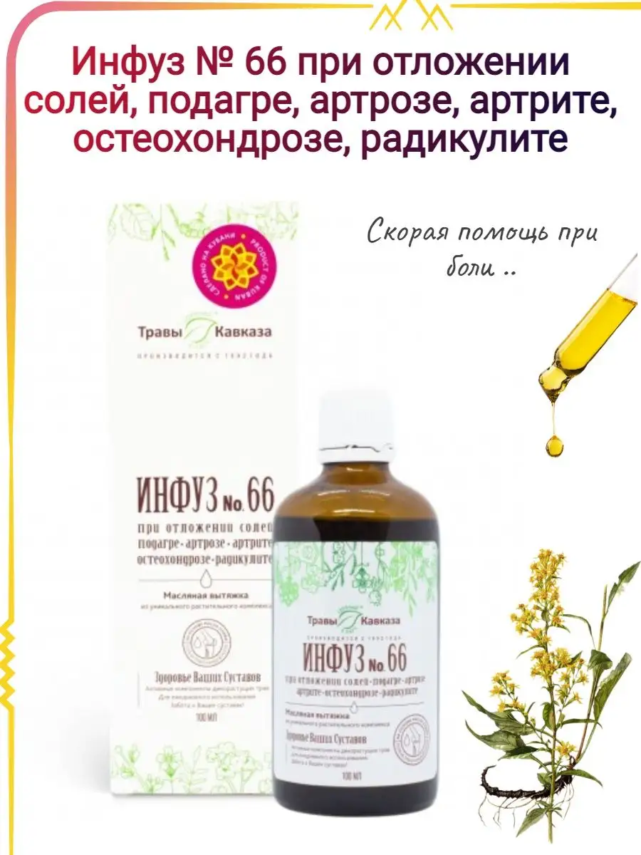 Инфуз № 66 при отложении солей, подагре, артрозе, артрите Травы Кавказа  163824806 купить в интернет-магазине Wildberries