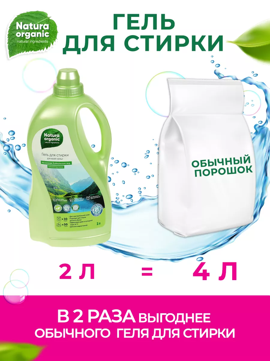 Гель для стирки белья универсальный 2 л Natura Organic 163841186 купить за  392 ₽ в интернет-магазине Wildberries