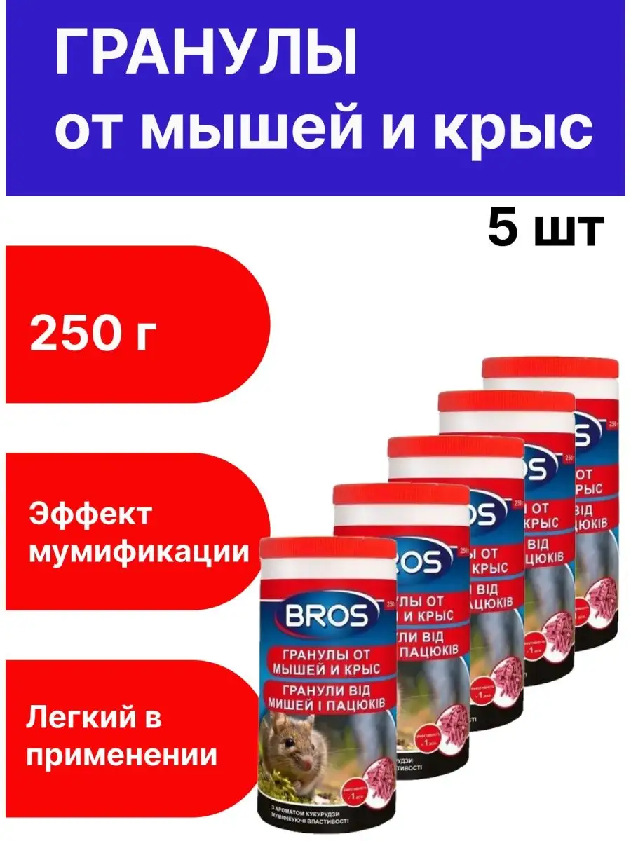 Гранулы средство от мышей и крыс, 250 гр. Bros 163923950 купить за 2 171 ₽  в интернет-магазине Wildberries