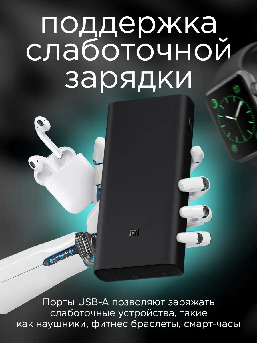 Повербанк Xiaomi Mi Power Bank 3 Pro 20000 мАч 50 Вт Xiaomi 163925628  купить в интернет-магазине Wildberries