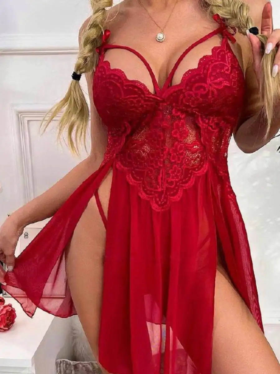 Vibe.Store Пеньюар женский сорочка кружевная сексуальная и трусы 18+