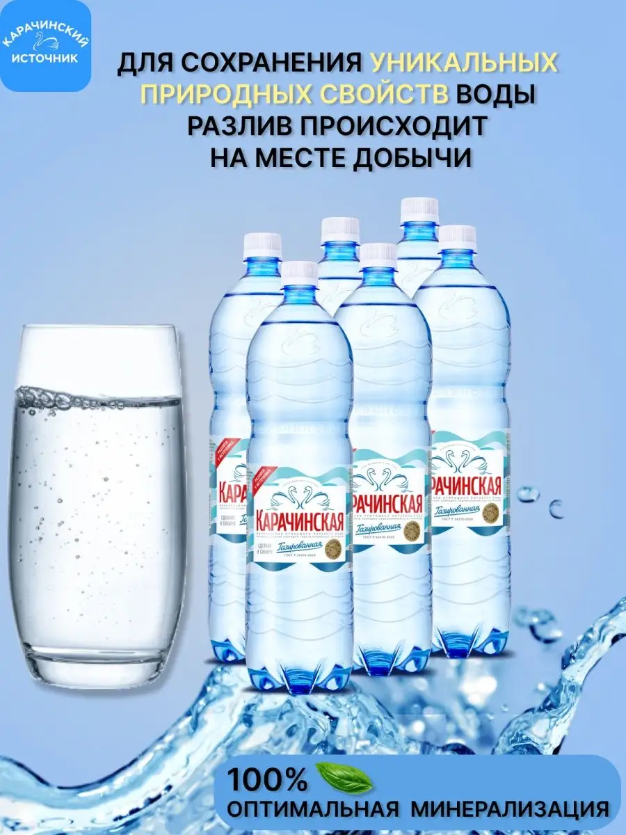 Минеральная вода Карачинская минералка газированная 1,5л6шт Карачинский  Источник 163959171 купить за 563 ₽ в интернет-магазине Wildberries