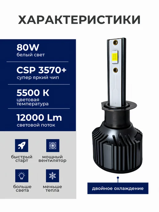 ALISTARM Светодиодные led лампы для авто диодные Standart Н1, 2 шт, фото 4