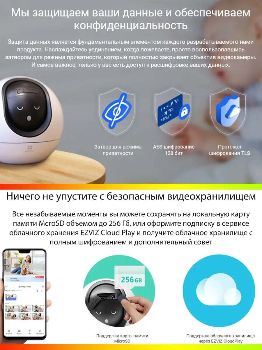 Умная мини Wi-Fi камера видеонаблюдения для дома видеоняня Ezviz 164147949  купить в интернет-магазине Wildberries