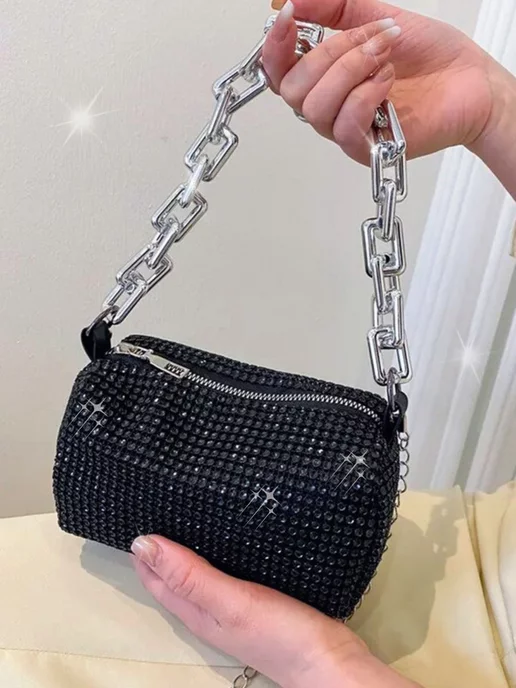 DESIGNER JEWERLY Сумка со стразами кросс боди через плечо клатч вечерний, черный