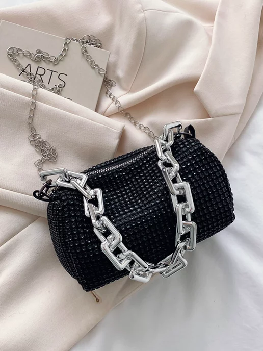 DESIGNER JEWERLY Сумка со стразами кросс боди через плечо клатч вечерний, черный, фото 4