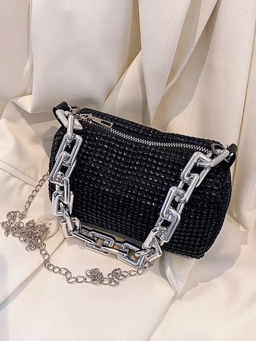 DESIGNER JEWERLY Сумка со стразами кросс боди через плечо клатч вечерний, черный, фото 5