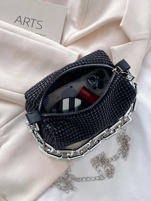 DESIGNER JEWERLY Сумка со стразами кросс боди через плечо клатч вечерний, черный, фото 6