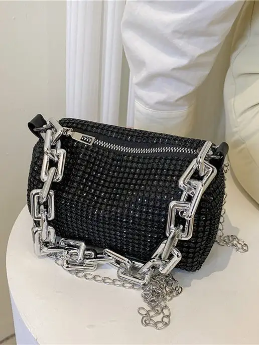 DESIGNER JEWERLY Сумка со стразами кросс боди через плечо клатч вечерний, черный, фото 7