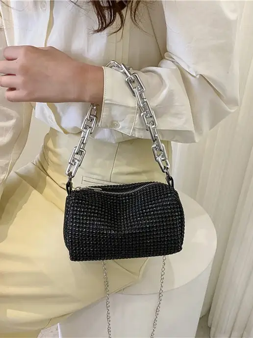 DESIGNER JEWERLY Сумка со стразами кросс боди через плечо клатч вечерний, черный, фото 8