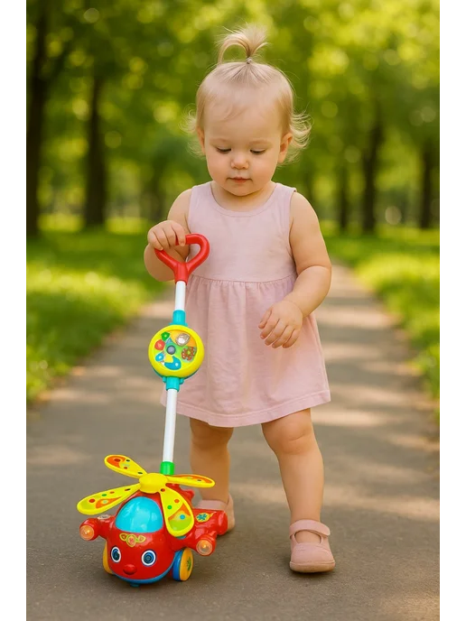 TOYSOFKIDS Каталка детская с ручкой Вертолетик, вариант, фото 4