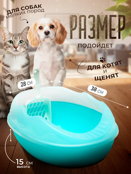 Пижон Лоток туалет для кошек с высоким бортом открытый без сетки, синий, фото 2