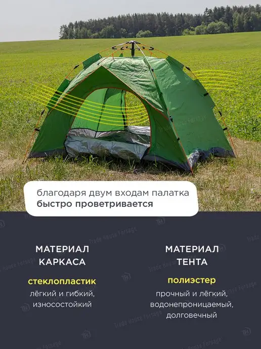 FORCEKRAFT Палатка туристическая двухместная, зеленый, фото 4