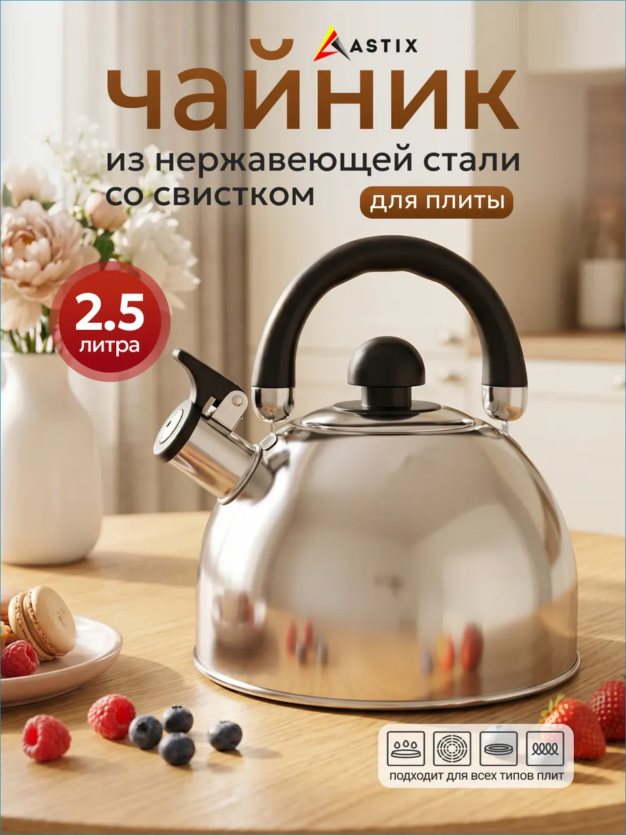 Чайник для плиты со свистком из нержавеющей стали 2,5