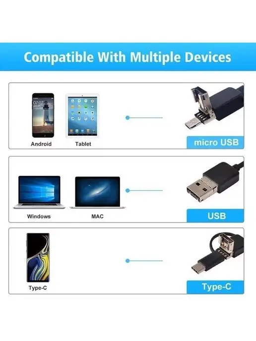 Endoscope Видеоэндоскоп 5 метров жесткий кабель автомобильный, 5 м, фото 7